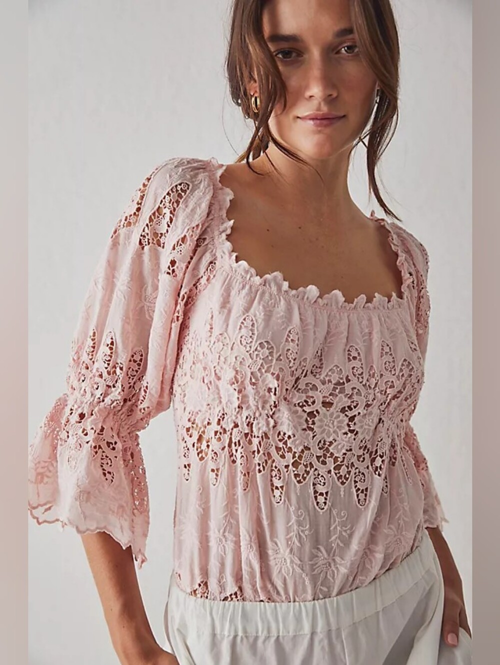 Intimately Free People Land Of The Free Lace Bodysuit Pink SM.Fits Medium Easy